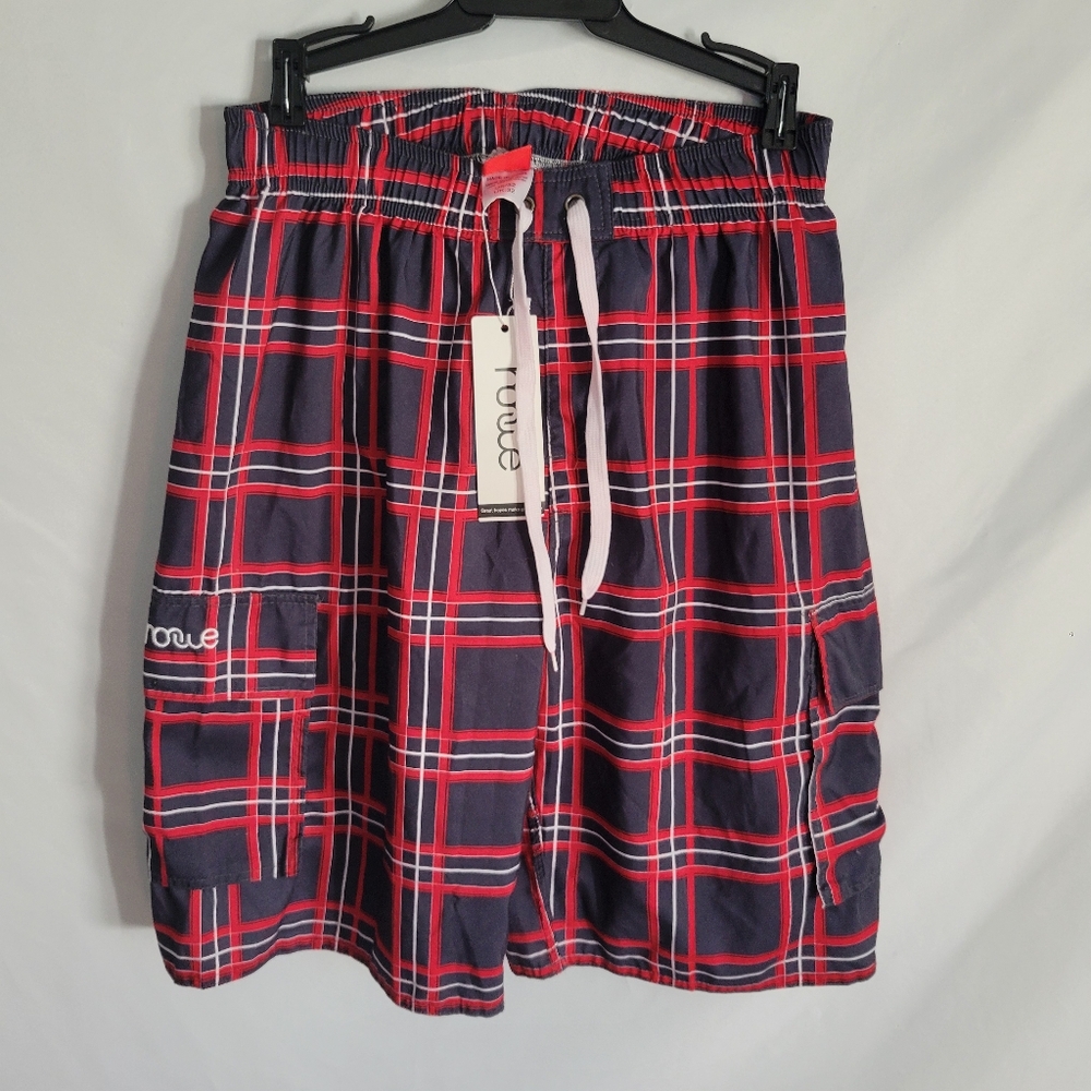 ROMWE Mens 32 Waist Swim Trunks Plaid NWT